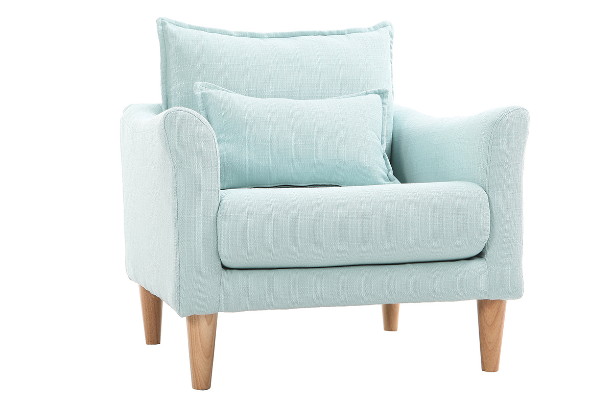 Fauteuil scandinave en tissu menthe � l'eau et bois clair KATE