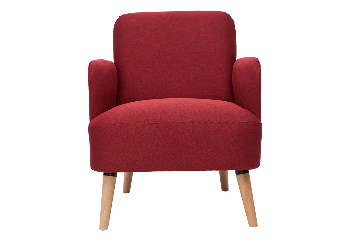 Fauteuil scandinave en tissu rouge bordeaux et bois clair ISKO