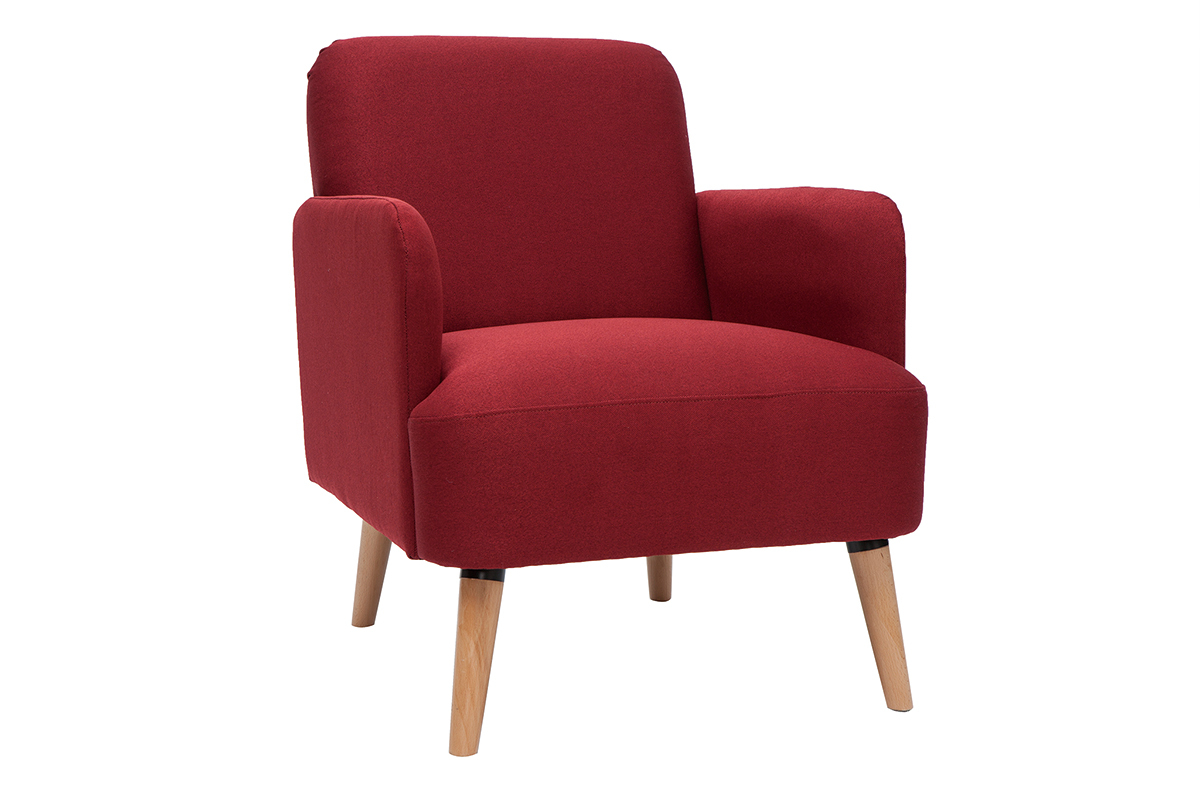Fauteuil scandinave en tissu rouge bordeaux et bois clair ISKO
