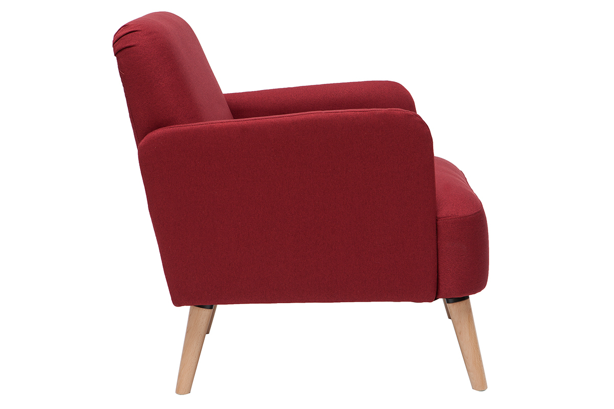 Fauteuil scandinave en tissu rouge bordeaux et bois clair ISKO
