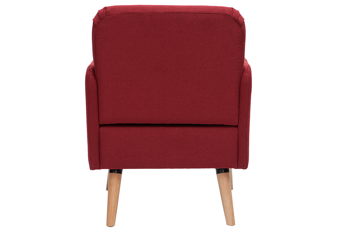 Fauteuil scandinave en tissu rouge bordeaux et bois clair ISKO