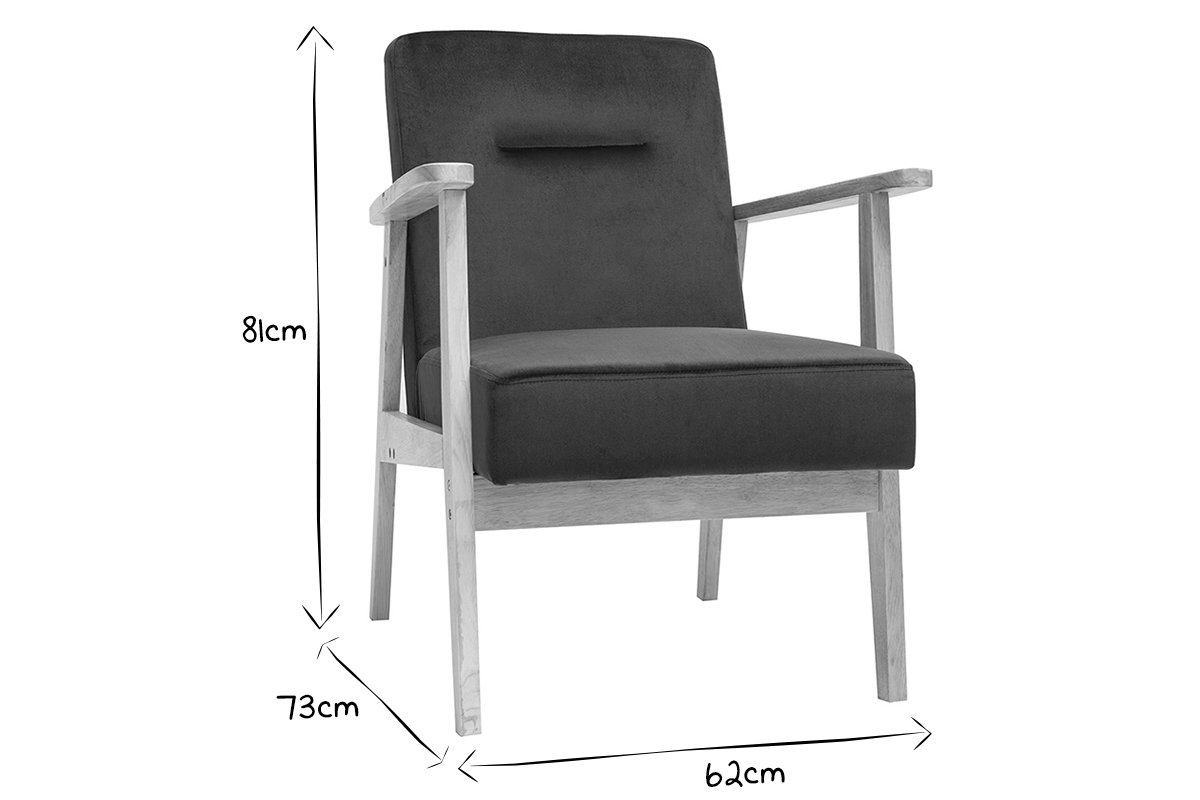 Fauteuil scandinave en tissu velours bleu p�trole et bois clair ABYSS