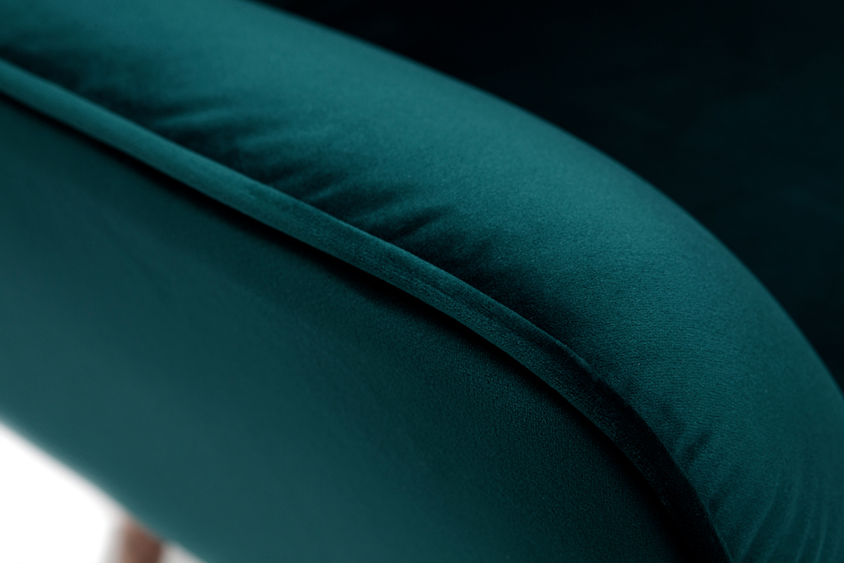 Fauteuil scandinave en tissu velours bleu ptrole et bois clair AVERY