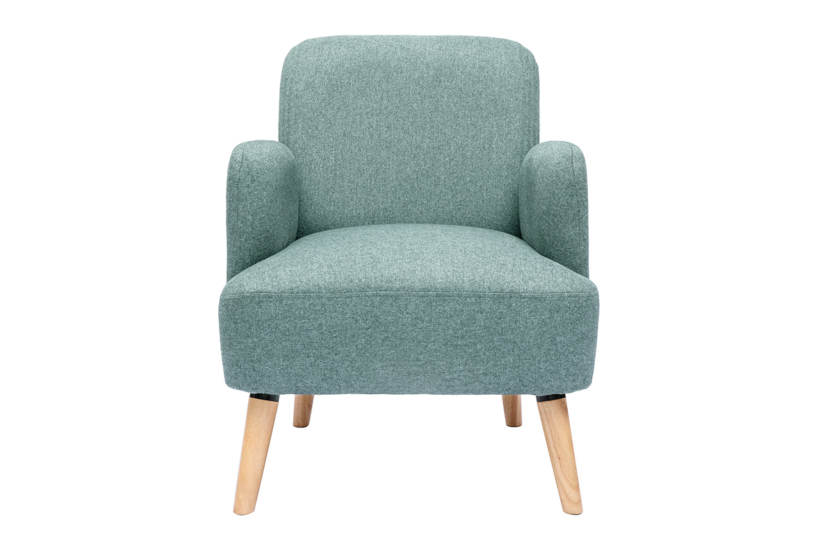 Fauteuil scandinave en tissu vert de gris et bois clair ISKO