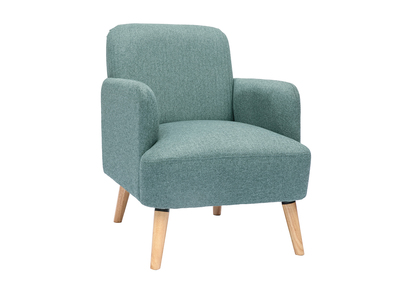 Fauteuil scandinave en tissu vert de gris et bois clair ISKO