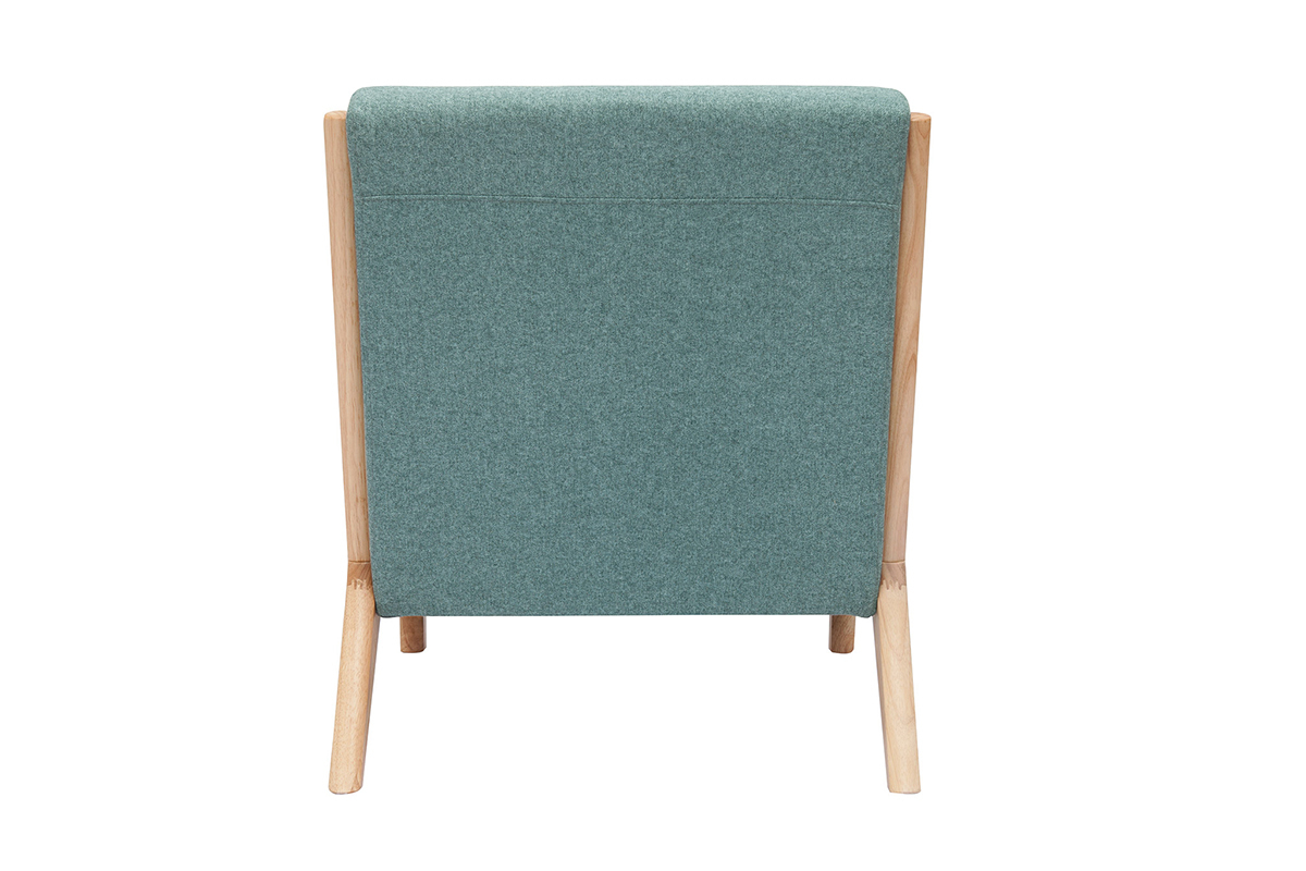 Fauteuil scandinave en tissu vert de gris et bois clair massif DERRY