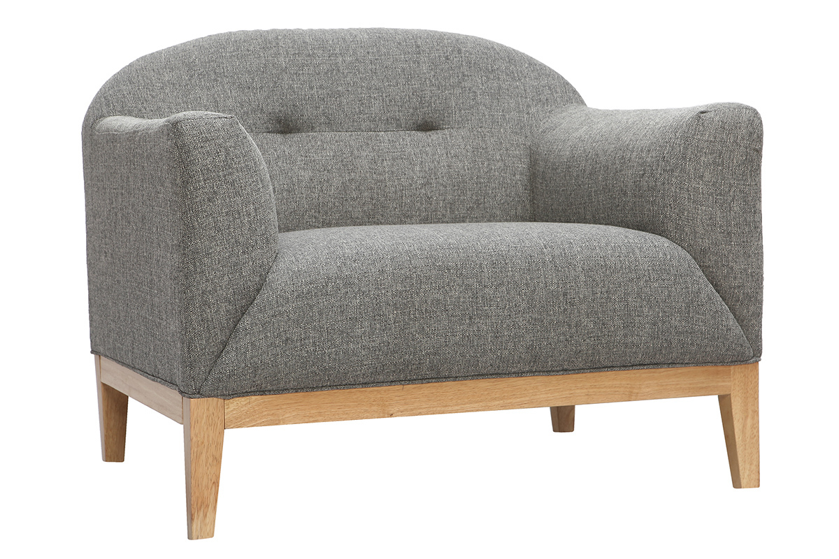 Fauteuil scandinave gris et bois MARY