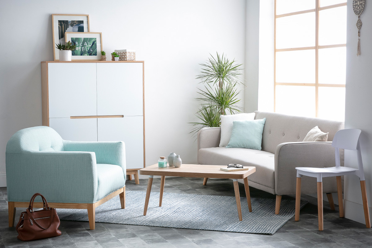 Fauteuil scandinave menthe  l'eau et bois MARY