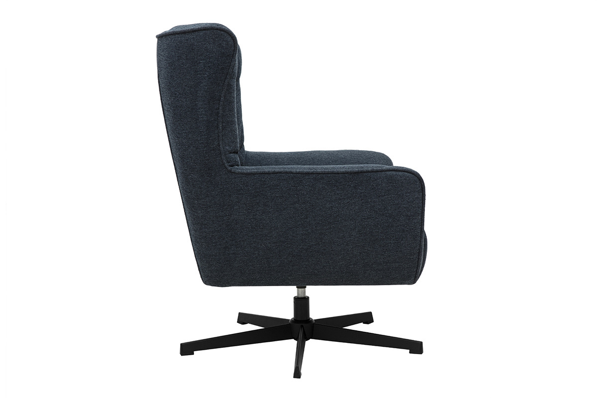 Fauteuil pivotant bleu fonc en tissu et mtal, vue de ct.