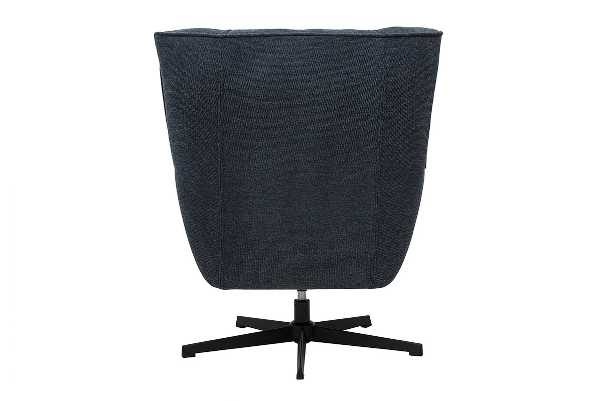 Fauteuil scandinave bleu fonc vu de dos, pieds en mtal noir.