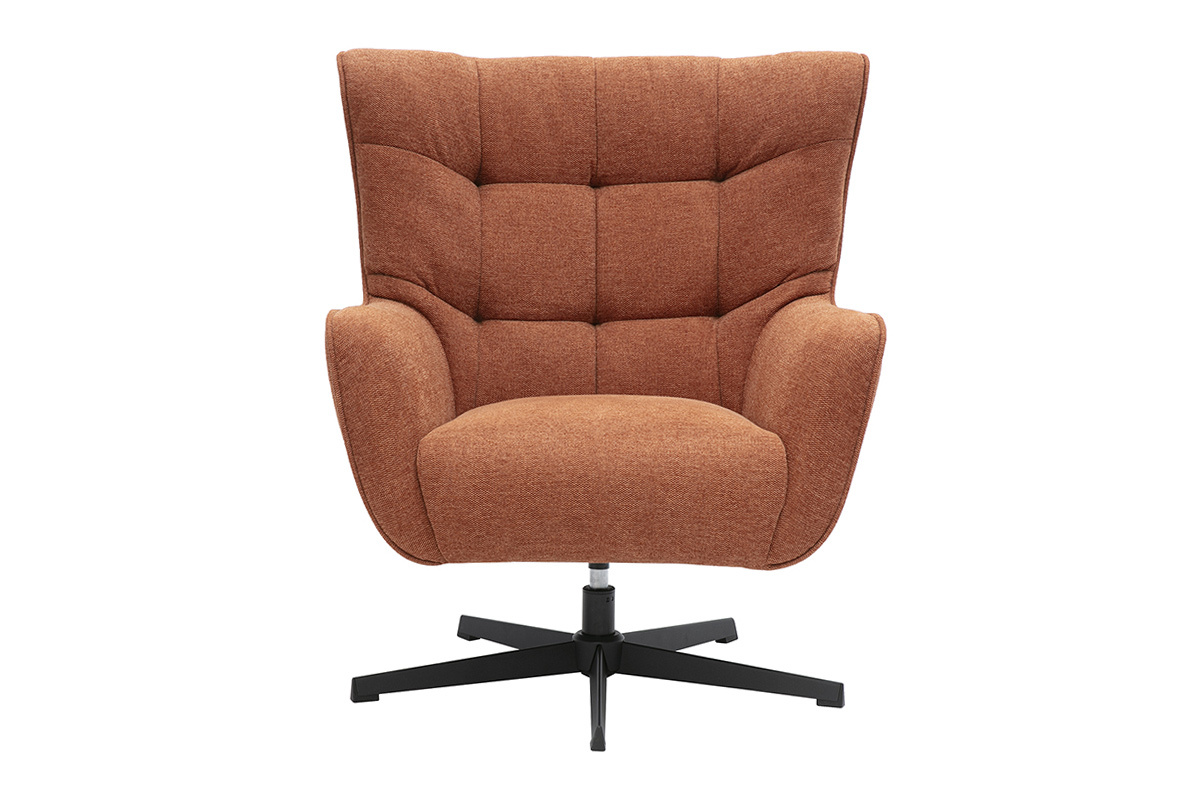 Fauteuil scandinave pivotant tissu terre brle, vue de face.
