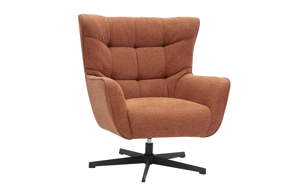Fauteuil pivotant AVERY en tissu velours terre brle, vue de 3/4.