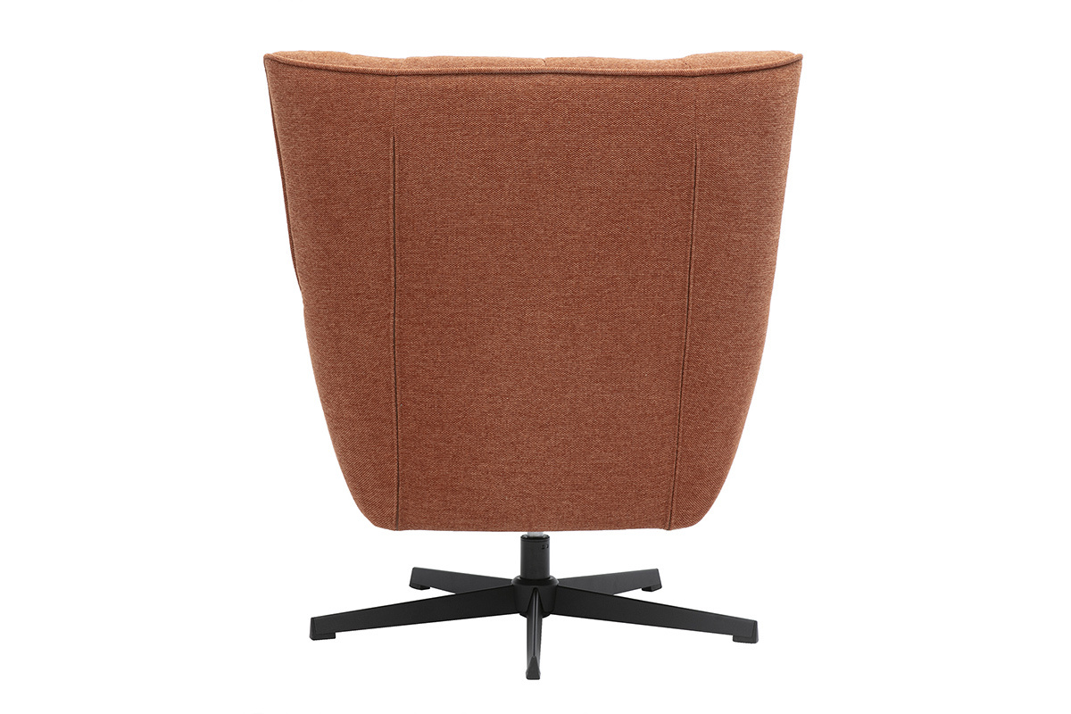 Fauteuil AVERY en tissu terre brle, vue de dos, pieds en mtal noir.