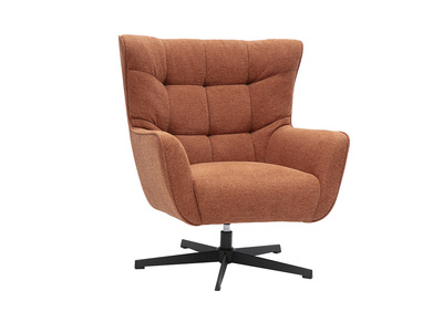 Fauteuil scandinave pivotant en tissu effet velours texturé terre brûlée et métal AVERY