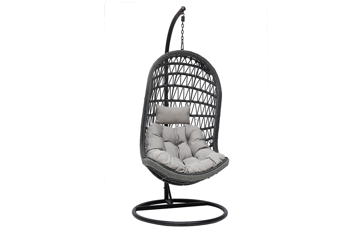 Fauteuil suspendu int�rieur/ext�rieur en corde grise et m�tal BAIA