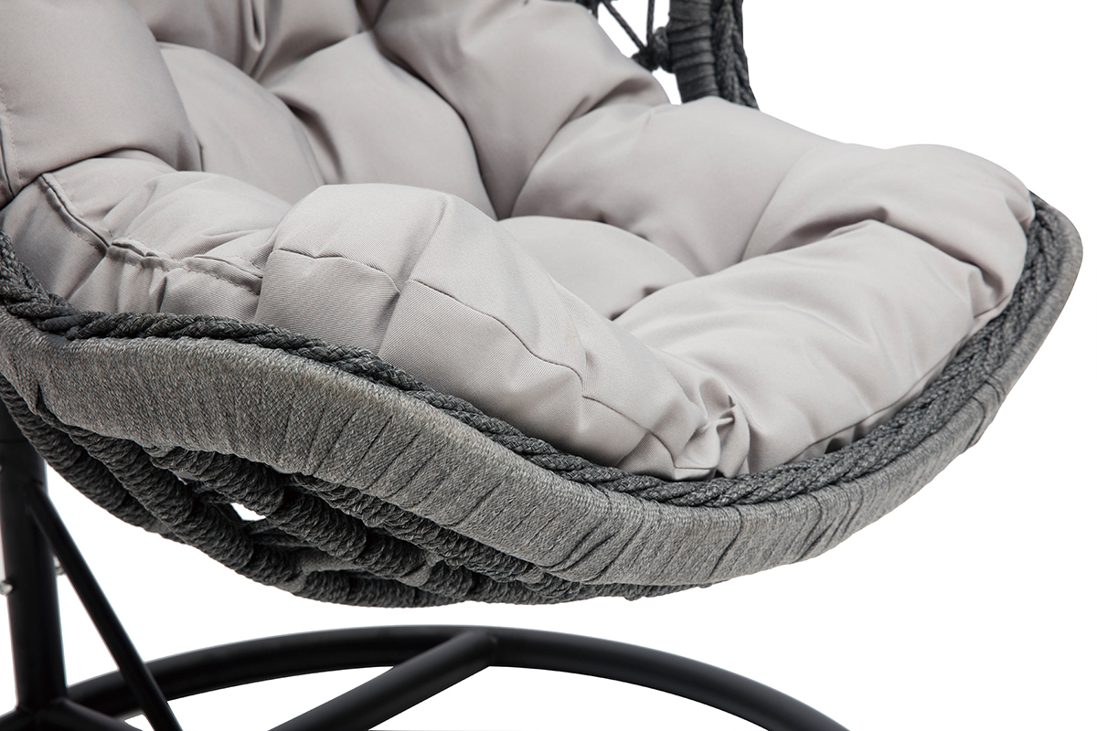 Fauteuil suspendu int�rieur/ext�rieur en corde grise et m�tal BAIA