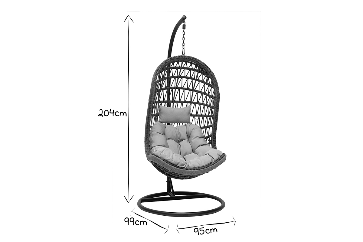 Fauteuil suspendu int�rieur/ext�rieur en corde grise et m�tal BAIA