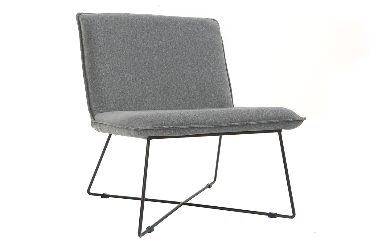 Fauteuil tissu gris fonc et structure mtal noir PILO