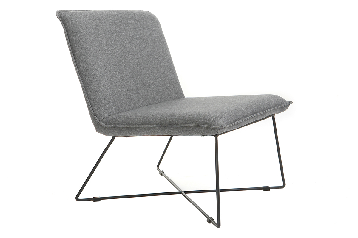 Fauteuil tissu gris fonc et structure mtal noir PILO