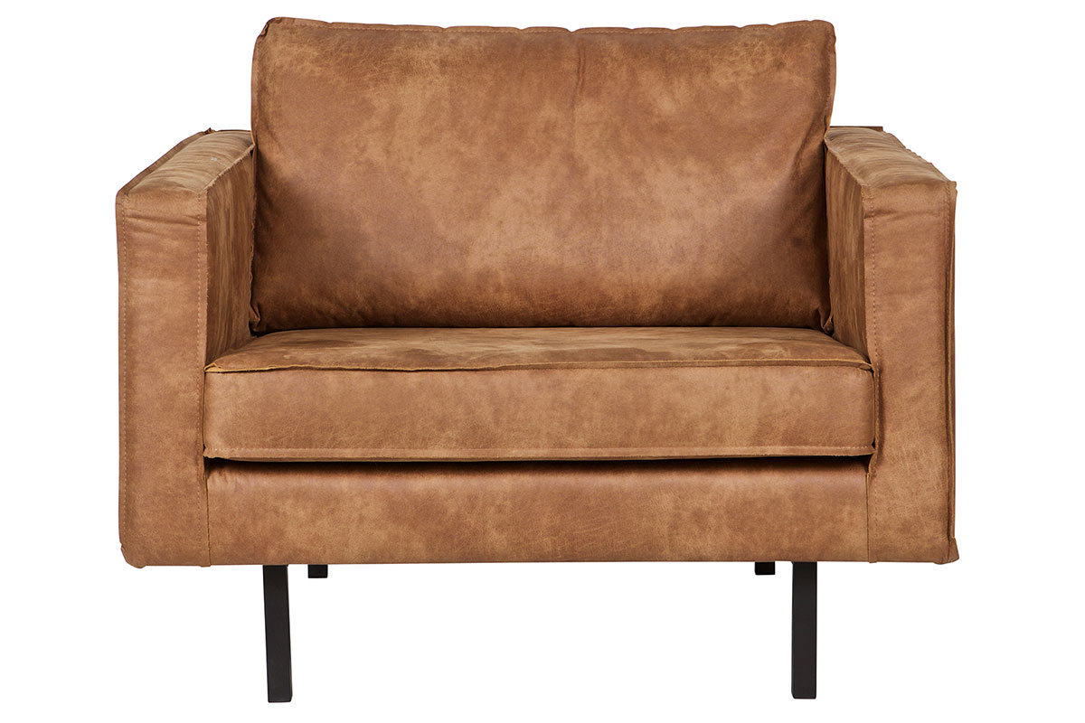 Fauteuil vintage cuir camel ASPEN - cuir de vache reconstitu�