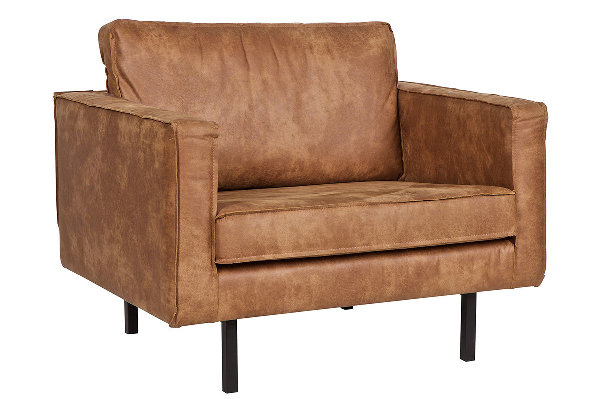 Fauteuil vintage cuir camel ASPEN - cuir de vache reconstitu�