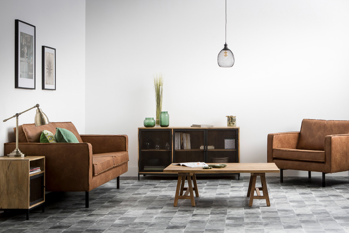 Fauteuil vintage cuir camel ASPEN - cuir de vache reconstitu�