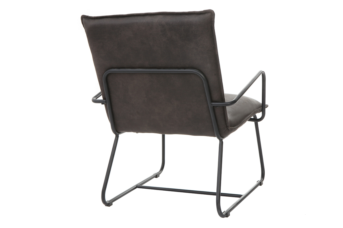 Fauteuil vintage gris anthracite et structure m�tal noir MERCY