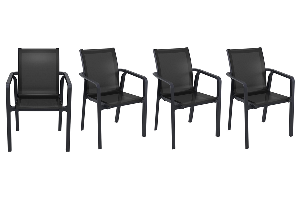 Fauteuils de jardin empilables noirs (lot de 4) CORAIL