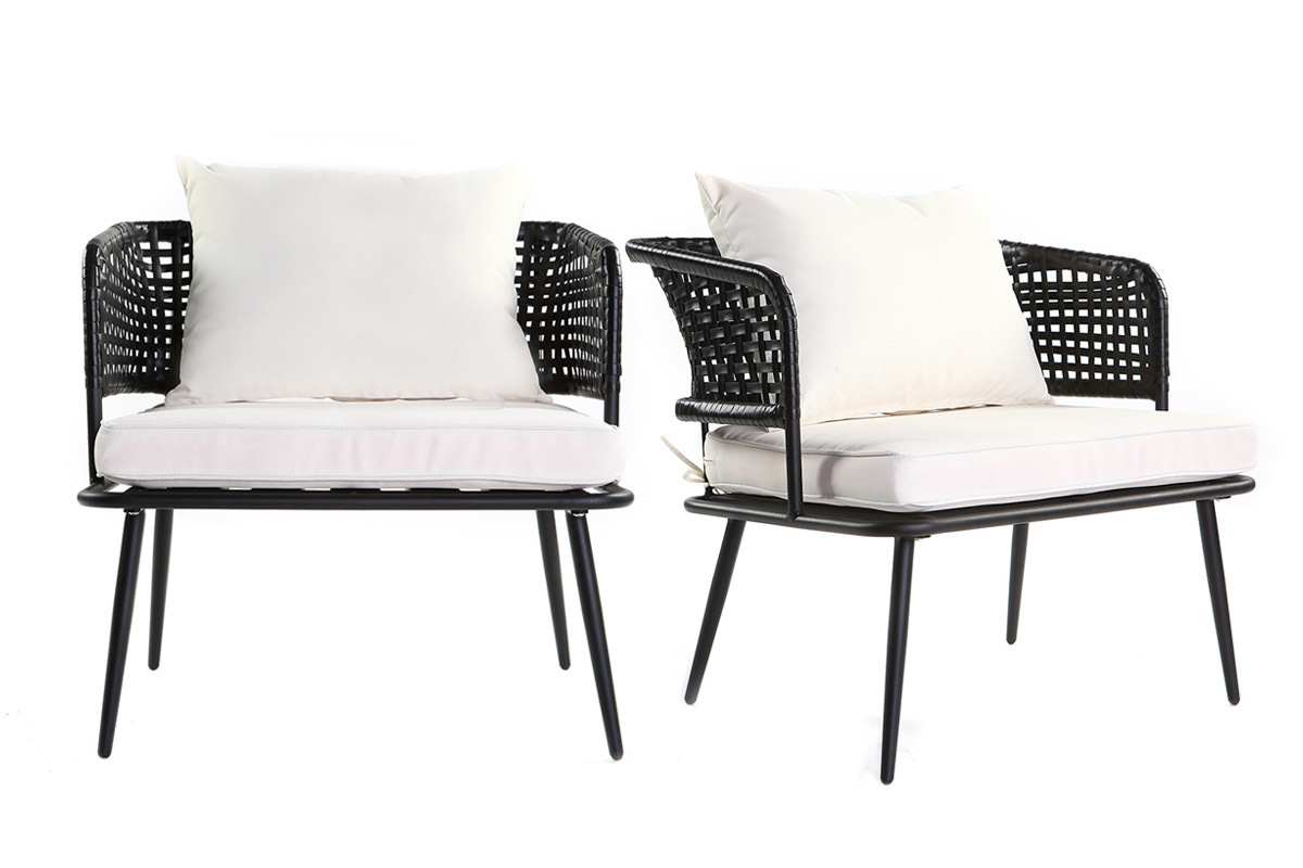 Fauteuils de jardin en fils de rsine faon rotin noir (lot de 2) MONACO