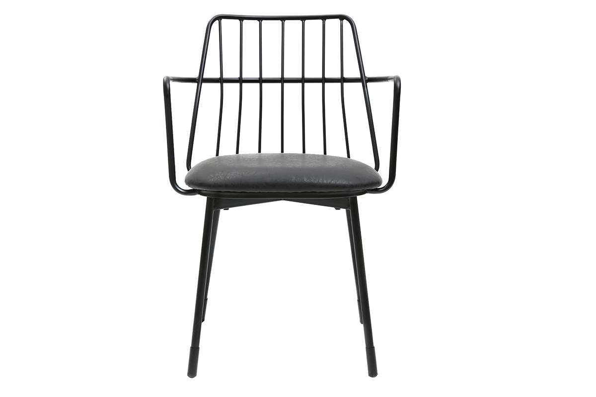 Fauteuils de table design en m�tal noir avec coussin (lot de 2) GRID