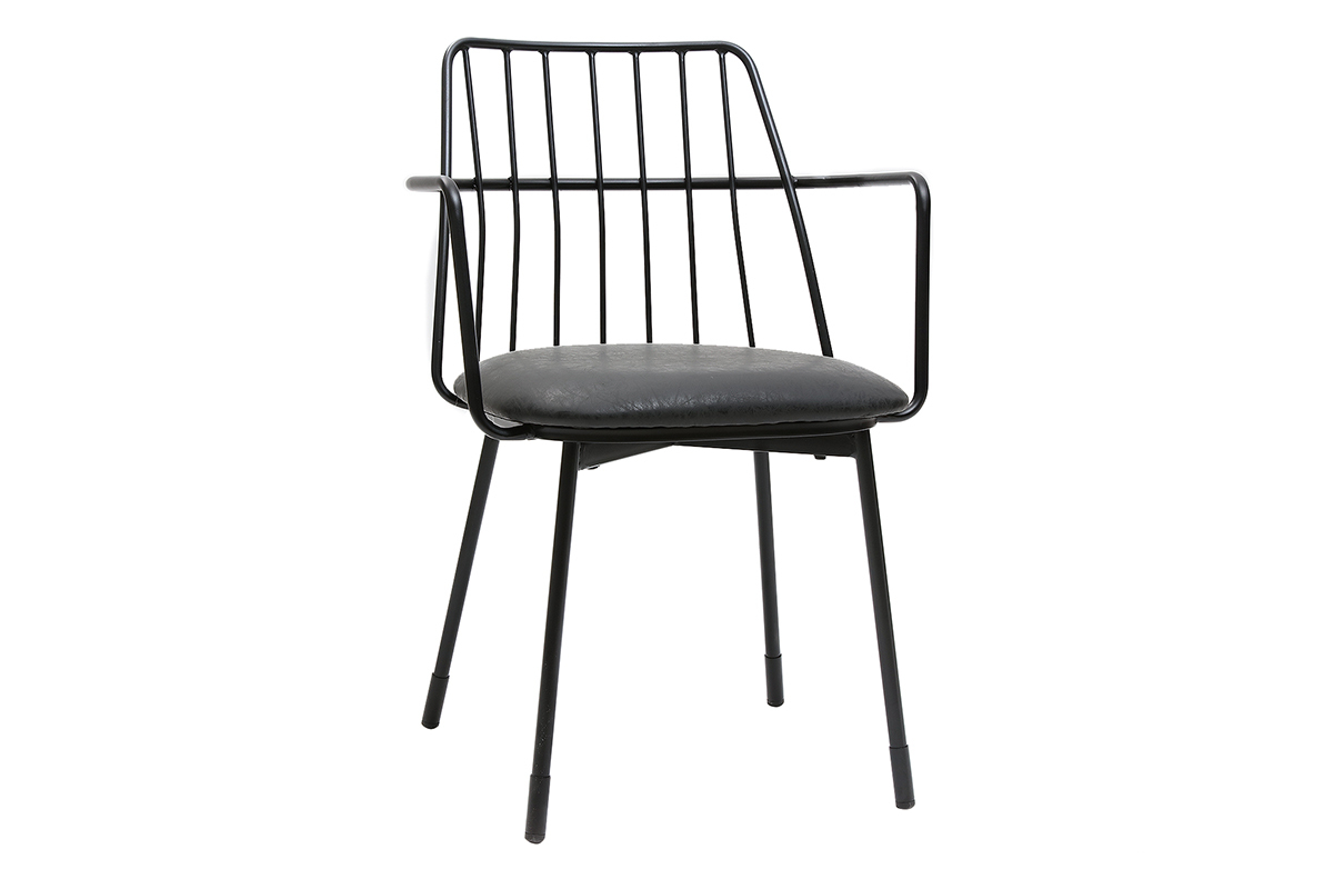 Fauteuils de table design en m�tal noir avec coussin (lot de 2) GRID