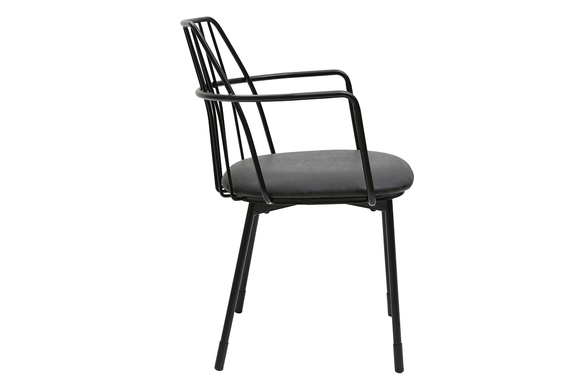 Fauteuils de table design en m�tal noir avec coussin (lot de 2) GRID
