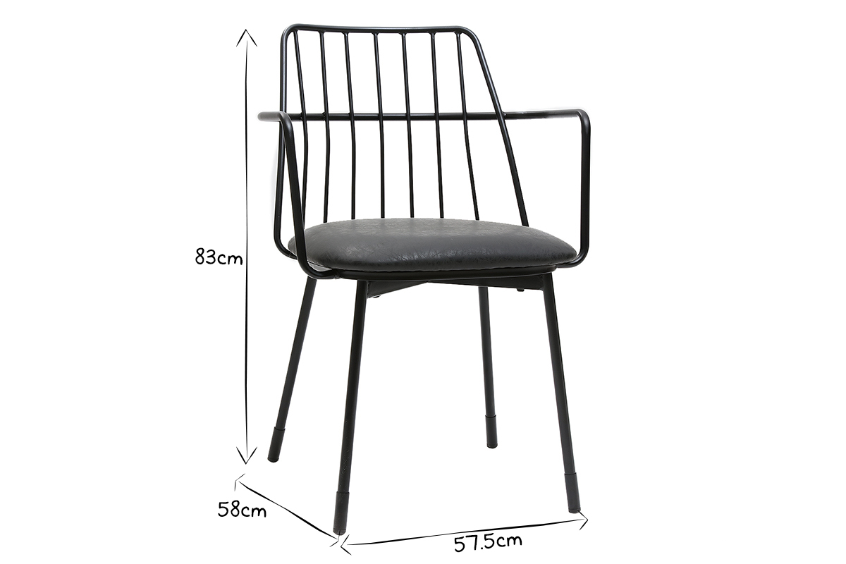 Fauteuils de table design en m�tal noir avec coussin (lot de 2) GRID
