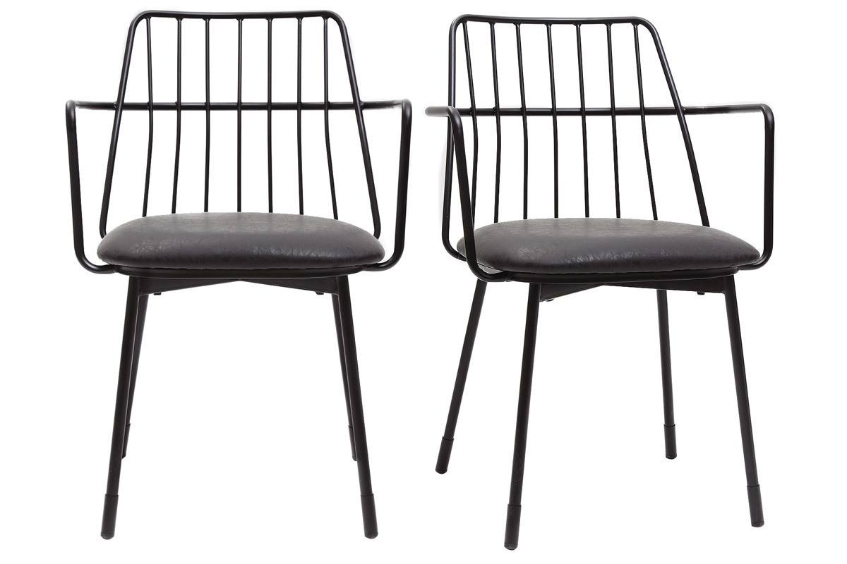 Fauteuils de table design en m�tal noir avec coussin (lot de 2) GRID