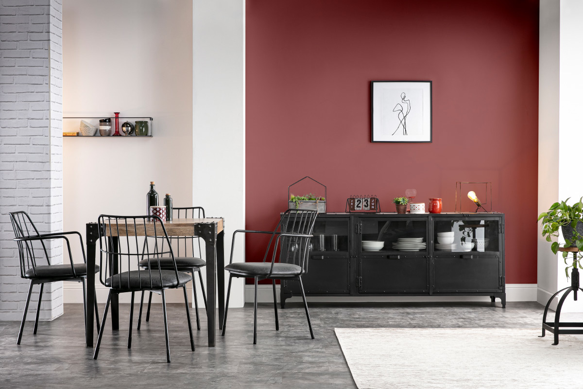 Fauteuils de table design en m�tal noir avec coussin (lot de 2) GRID