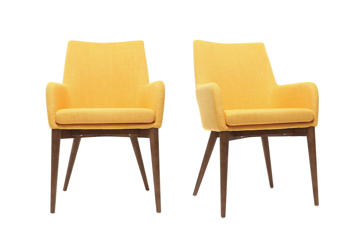 Fauteuils design en bois et tissus jaune (lot de 2) SHANA