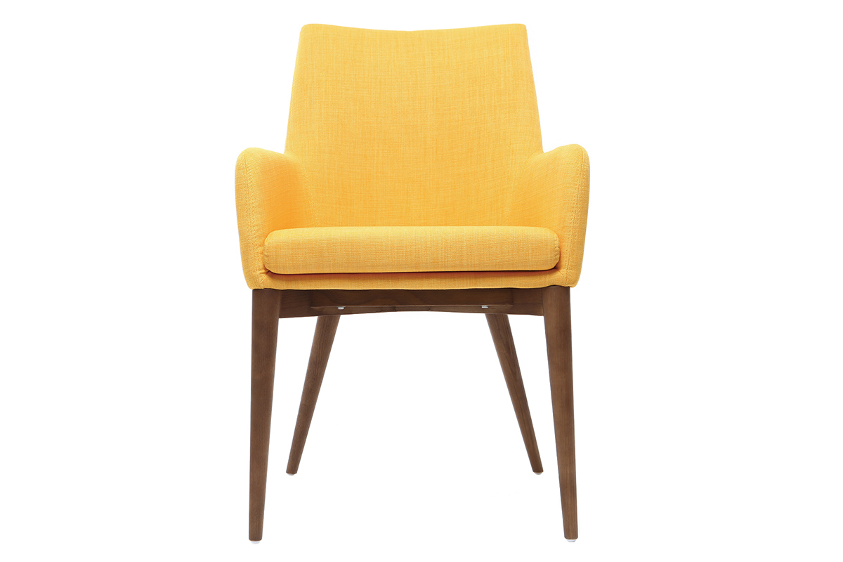 Fauteuils design en bois et tissus jaune (lot de 2) SHANA