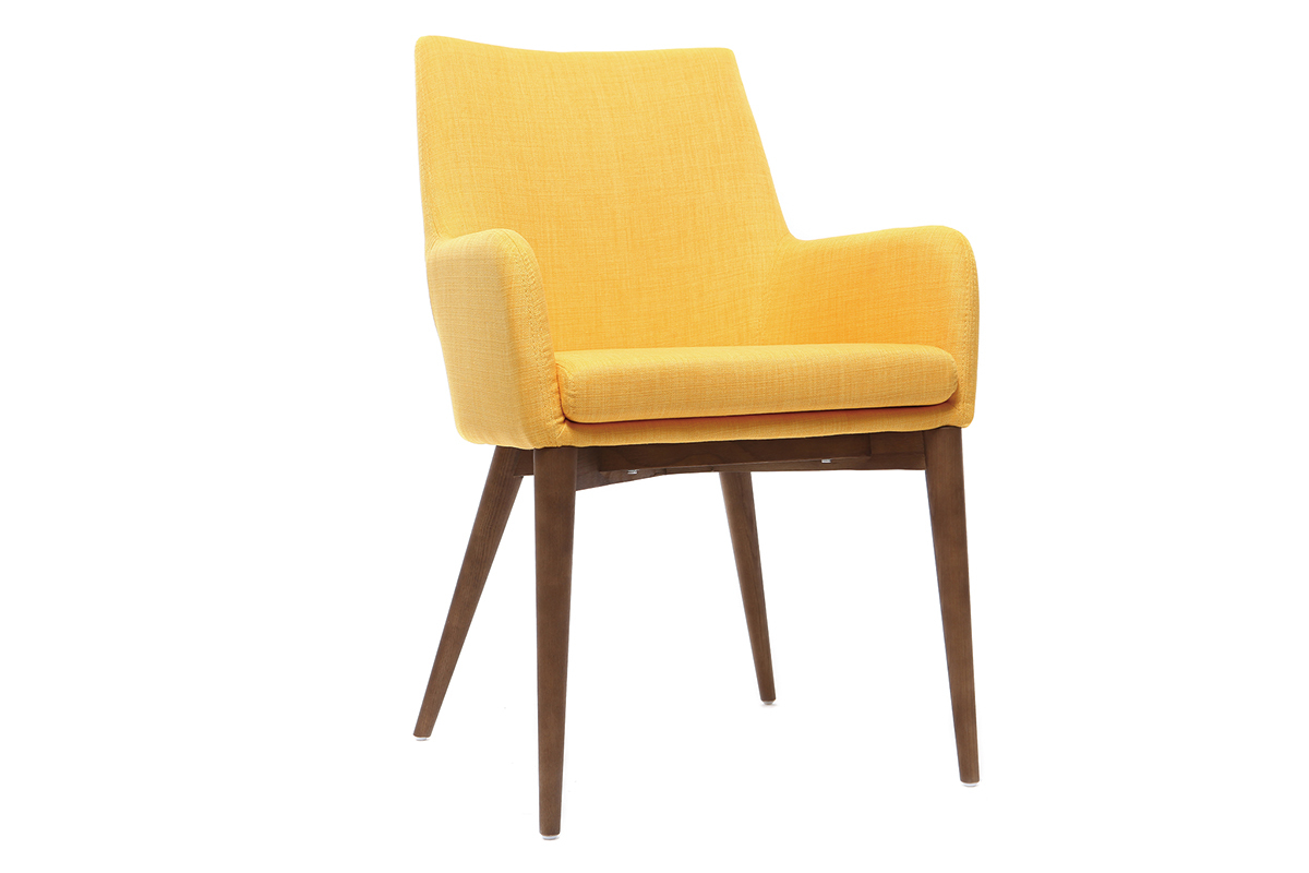 Fauteuils design en bois et tissus jaune (lot de 2) SHANA