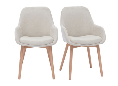 Fauteuils scandinaves en tissu effet velours beige et bois clair massif (lot de 2) HOLO