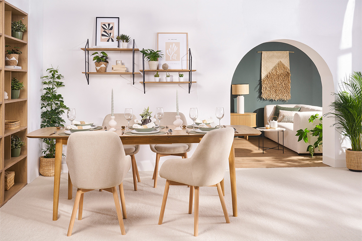 Fauteuils scandinaves en tissu effet velours jaune moutarde et bois clair massif (lot de 2) HOLO