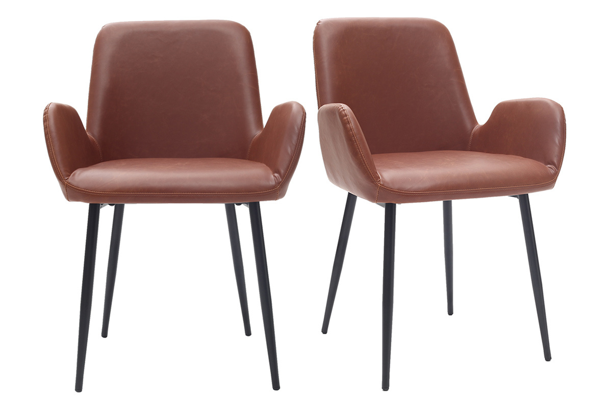 Fauteuils vintage marron clair avec pieds mtal noirs (lot de 2) TIKA