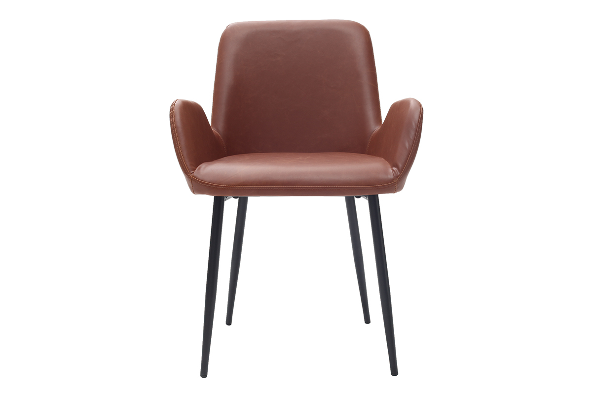 Fauteuils vintage marron clair avec pieds mtal noirs (lot de 2) TIKA
