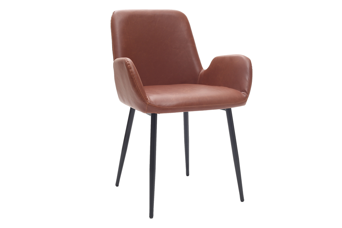 Fauteuils vintage marron clair avec pieds mtal noirs (lot de 2) TIKA