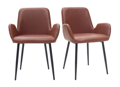 Fauteuils vintage marron clair avec pieds m&eacute;tal noirs (lot de 2) TIKA