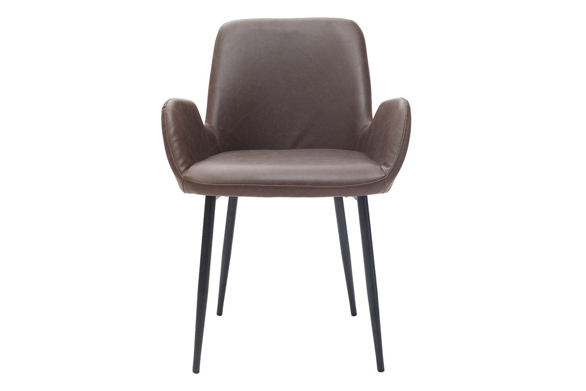 Fauteuils vintage marron fonc� avec pieds m�tal noirs (lot de 2) TIKA