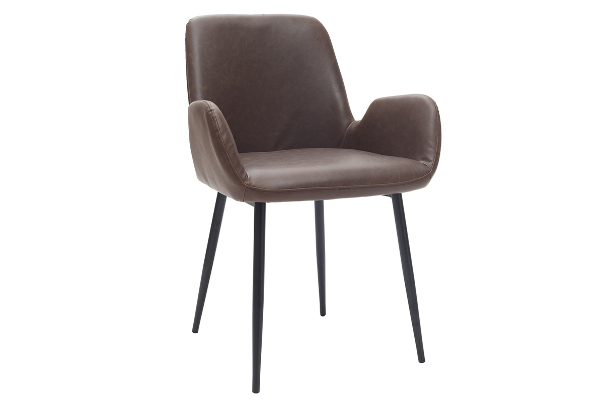 Fauteuils vintage marron fonc� avec pieds m�tal noirs (lot de 2) TIKA