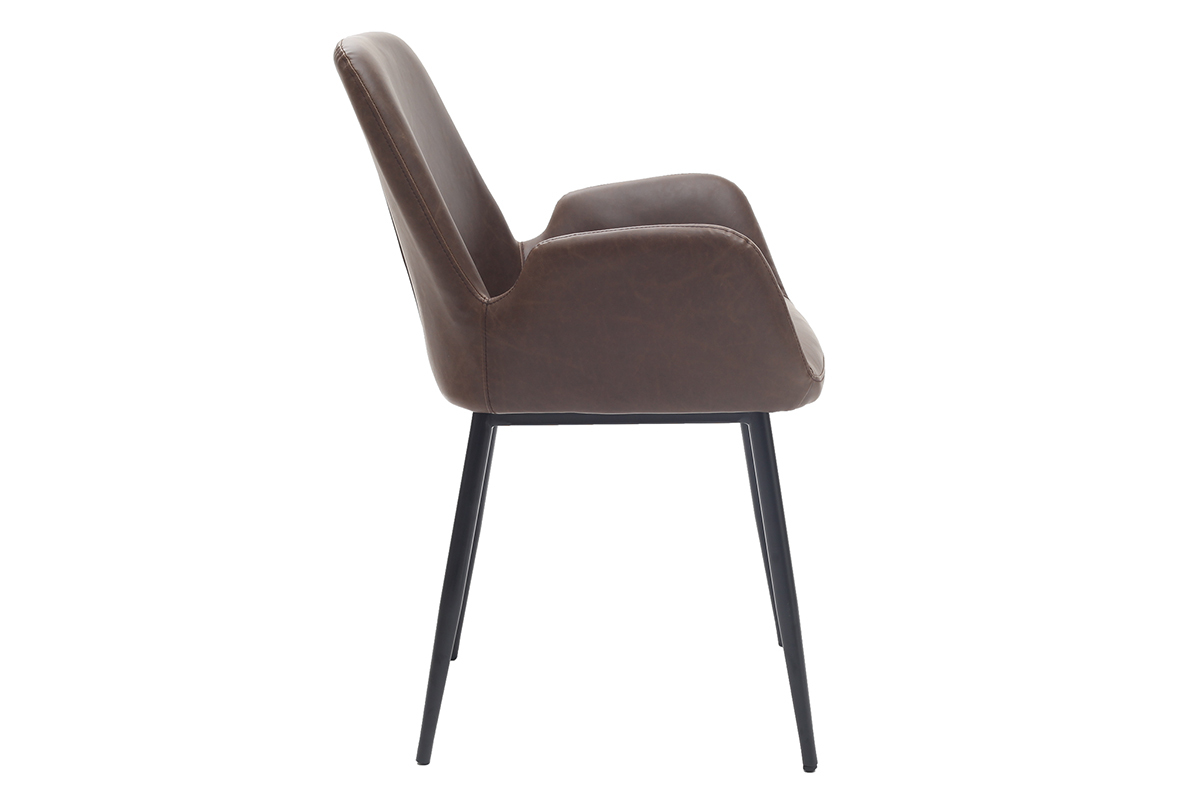 Fauteuils vintage marron fonc� avec pieds m�tal noirs (lot de 2) TIKA