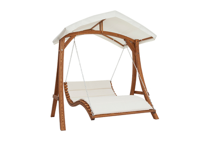 Hamac lit 2 places m&eacute;l&egrave;ze et tissu blanc cass&eacute; SANTORIN