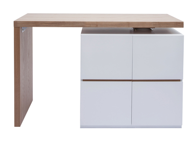Îlot - table de bar modulable avec rangement blanc mat et bois clair chêne L140-165 cm MAX