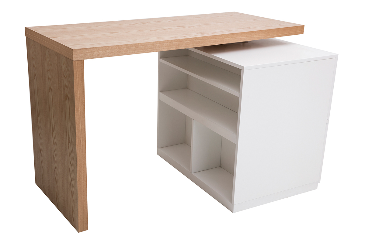 �lot de bar modulable avec rangement blanc et plateau ch�ne, vue d'angle gauche.